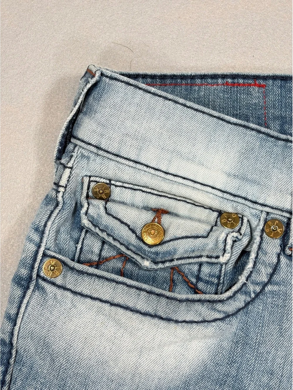 True Religion Ricky Acid Wash Straight Leg Jeans 30x33 Horseshoe Flap Pockets